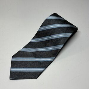 Everett Hall Repp Necktie OS Grey Blue Italian Silk Striped Hand Made Preppy‎